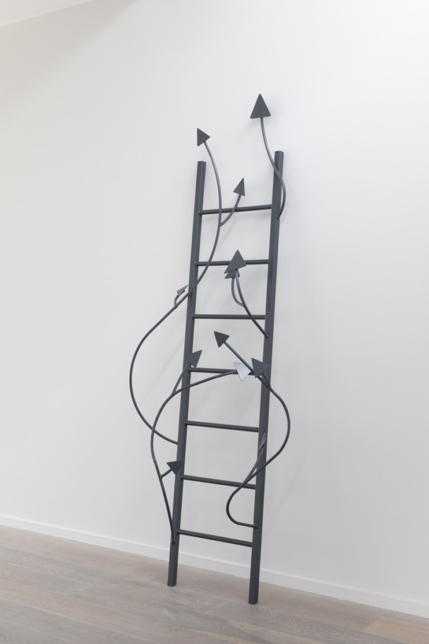 Ladder (for idle hours), 2024. 
Powder coated steel. 177 x 78 x 45cm. 
Thresholds to the Unseen, Solstice Arts Centre, Co. Meath. 
Photo: Lee Welch